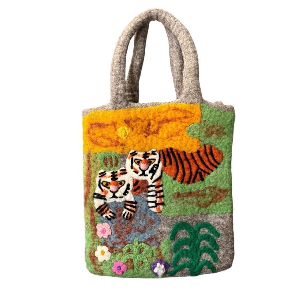 Handmade Felted Wool Tiger Tote Bag
